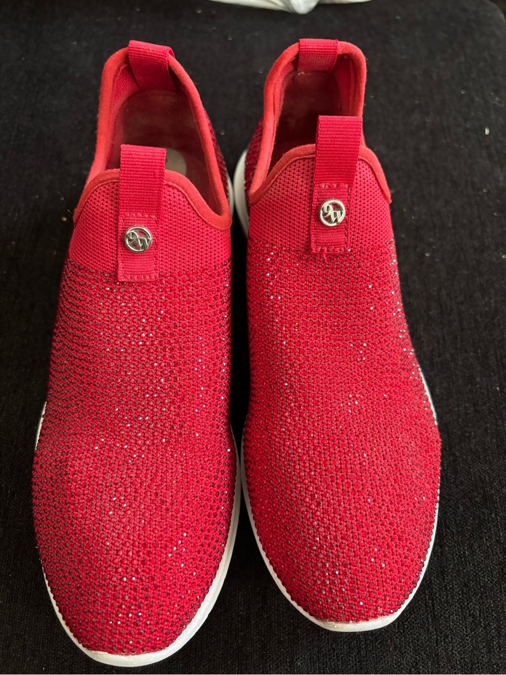 Nine West Red Slip-On Knit Sneakers with Crystal Detail